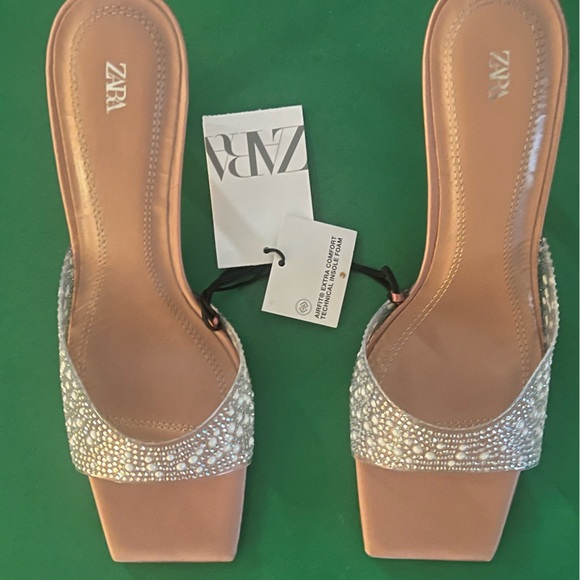 Zara BEADED RHINESTONE SANDALS, SZ 37 - Picture 5 of 6